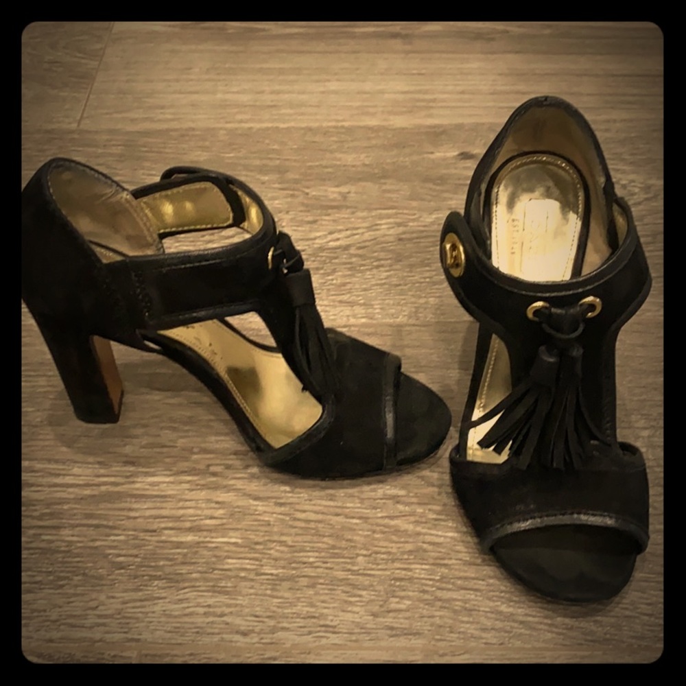 Black suede Coach heels